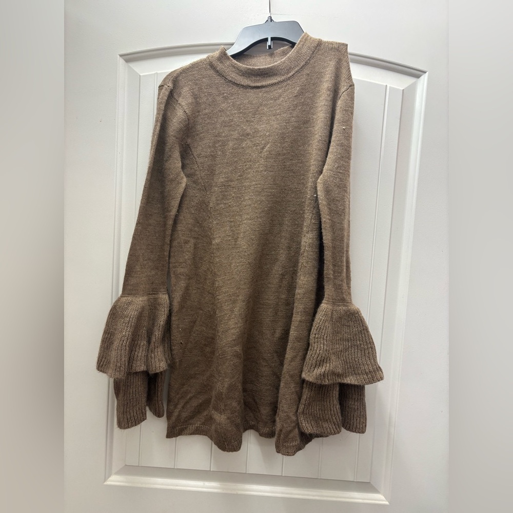 Very J Brown Ruffle Cuff Turtleneck Sweater